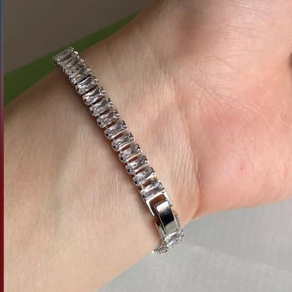 New 925 Sterling Silver Rectangular Tennis Bracelet - Picture 9 of 11